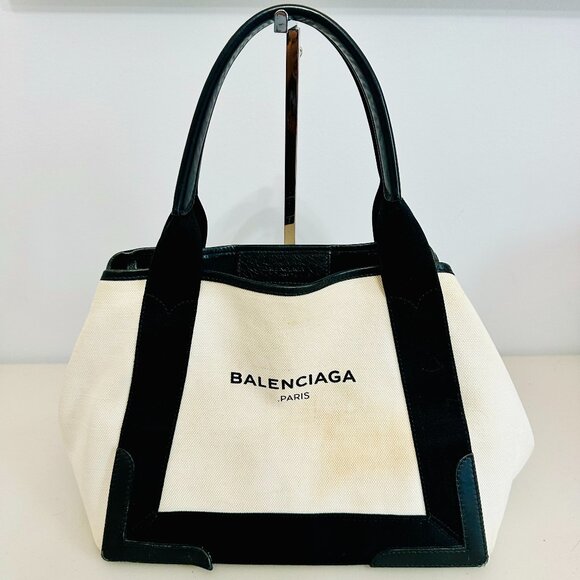 AUTHENTIC BALENCIAGA PARIS CABAS CANVAS AND LEATHER TOTE VINTAGE MADE IN ITALY - Picture 2 of 16